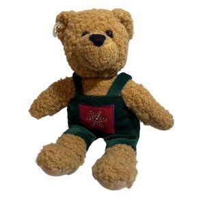 Vintage Hallmark Kiss Kiss Mistletoe Bear Green Overals Magnetic Nose 9"